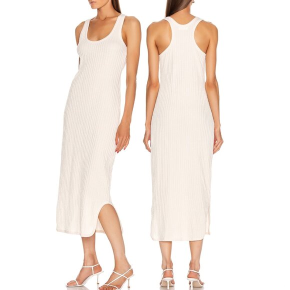 Jil Sander Midi Tank Dress Sleeveless Scoop Neck Racerback Cream Medium - Picture 1 of 7